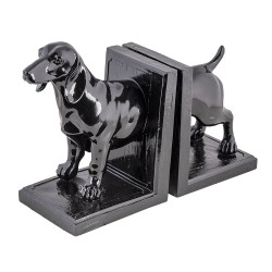 Clayre & Eef Serre-livres set de 2 Chien 25x9x15 cm Noir Plastique