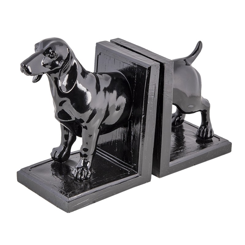 Clayre & Eef Boekensteunen Set van 2 Hond 25x9x15 cm Zwart Kunststof