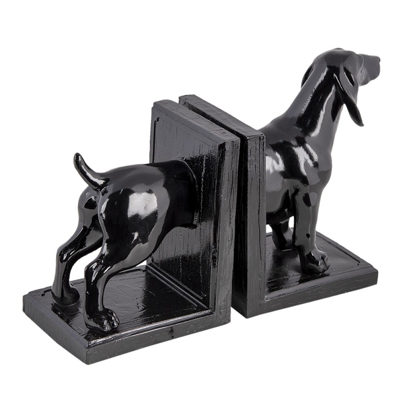 Clayre & Eef Bücherstützen 2-er Set Hund 25x9x15 cm Schwarz Kunststoff