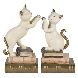 Clayre & Eef Bücherstützen 2-er Set Katze 20x8x19 cm Weiß Polyresin