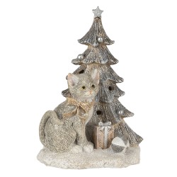 Clayre & Eef Figurine Cat 12x9x16 cm LED Grey White Polyresin