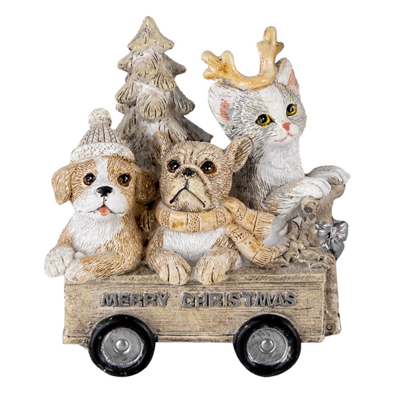 Clayre & Eef Beeld Dieren 9x7x11 cm Grijs Beige Polyresin Dieren Merry Christmas