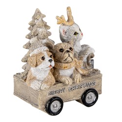 Clayre & Eef Beeld Dieren 9x7x11 cm Grijs Beige Polyresin Dieren Merry Christmas