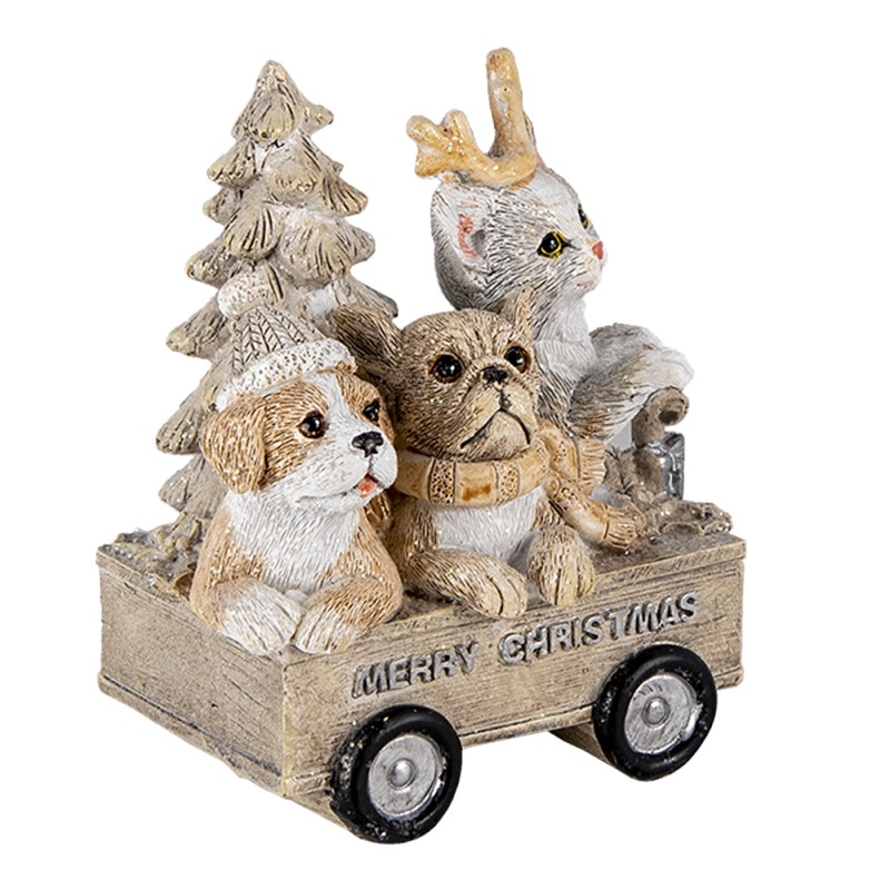 Clayre & Eef Figurine Animals 9x7x11 cm Grey Beige Polyresin Animals Merry Christmas