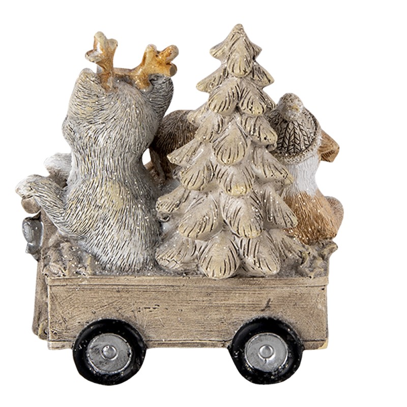 Clayre & Eef Beeld Dieren 9x7x11 cm Grijs Beige Polyresin Dieren Merry Christmas