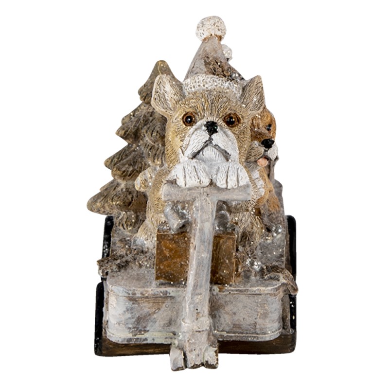 Clayre & Eef Beeld Hond 10x6x9 cm Grijs Beige Polyresin