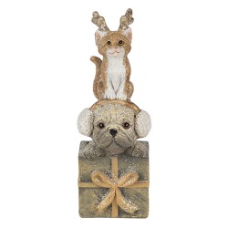 Clayre & Eef Beeld Dieren 5x5x13 cm Bruin Wit Polyresin Dieren