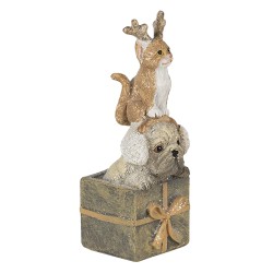 Clayre & Eef Beeld Dieren 5x5x13 cm Bruin Wit Polyresin Dieren