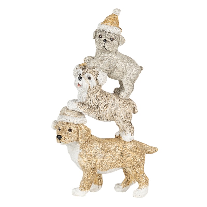 Clayre & Eef Beeld Hond 10x4x18 cm Grijs Beige Polyresin