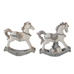 Clayre & Eef Beeld Set van 2 Paard 8 cm Wit Polyresin