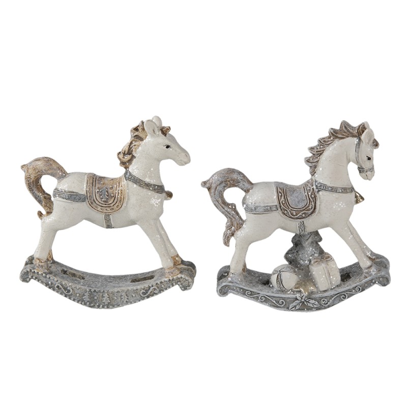 Clayre & Eef Statuette Set di 2 Cavallo 8 cm Bianco Poliresina