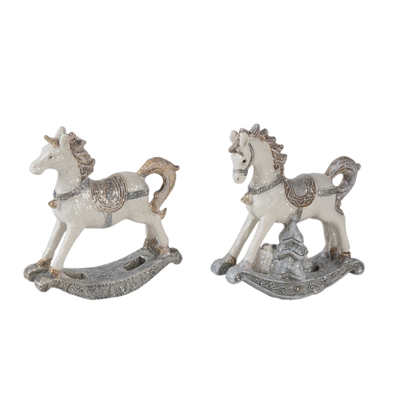 Clayre & Eef Statuette Set di 2 Cavallo 8 cm Bianco Poliresina