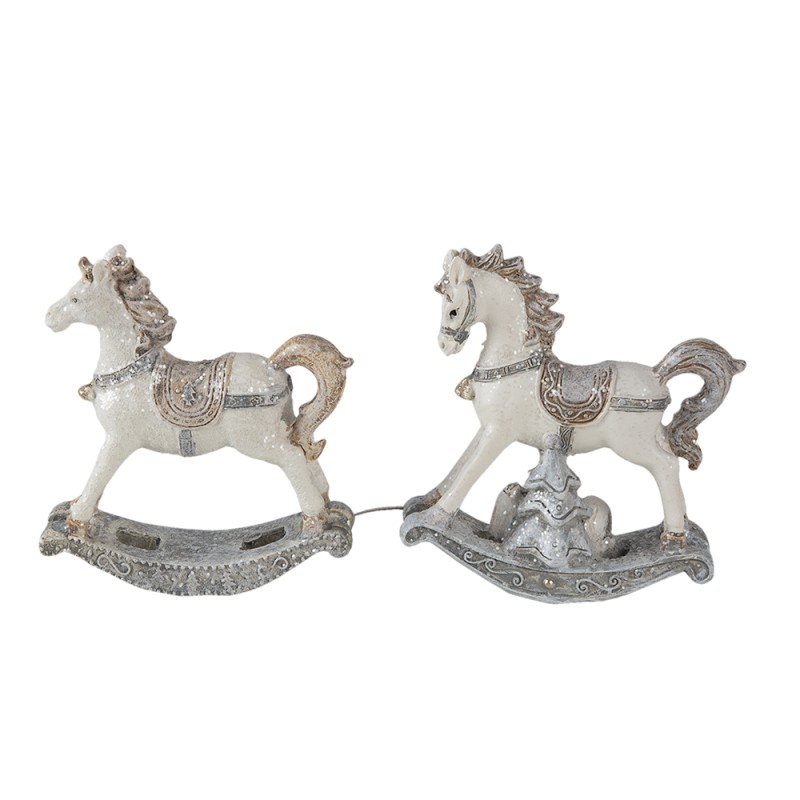 Clayre & Eef Figurine Set de 2 Cheval 8 cm Blanc Polyrésine