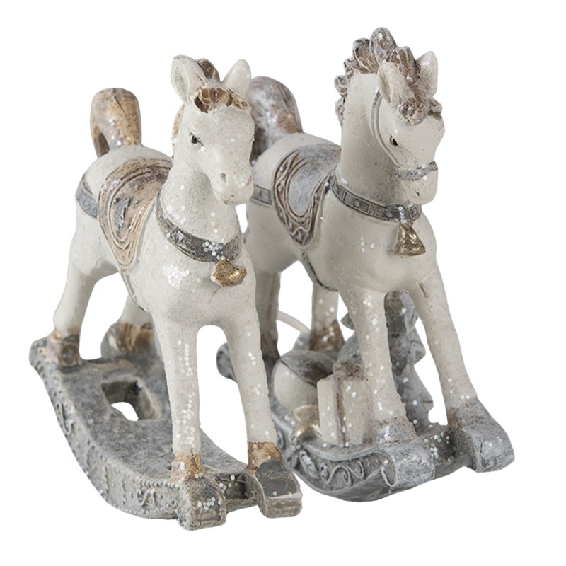 Clayre & Eef Statuette Set di 2 Cavallo 8 cm Bianco Poliresina