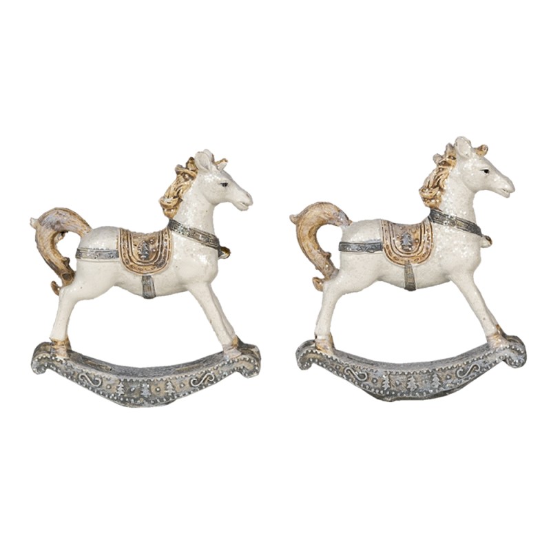 Clayre & Eef Statuette Set di 2 Cavallo 8 cm Bianco Poliresina