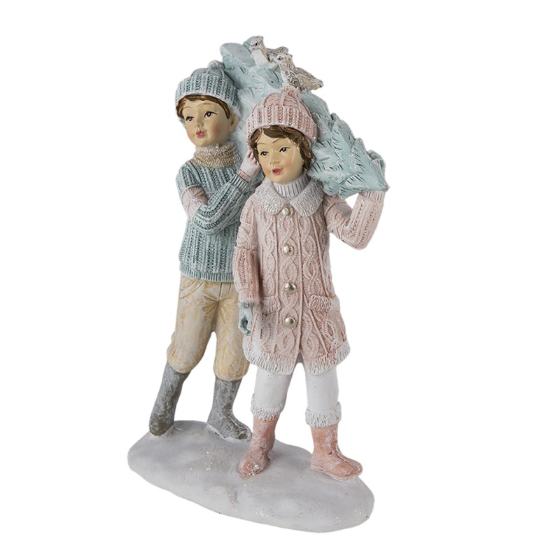 Clayre & Eef Statuetta Bambini 15 cm Verde Rosa  Poliresina