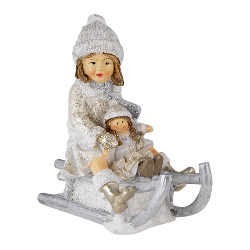 Clayre & Eef Statuetta Bambino 10x5x10 cm Bianco Grigio  Poliresina