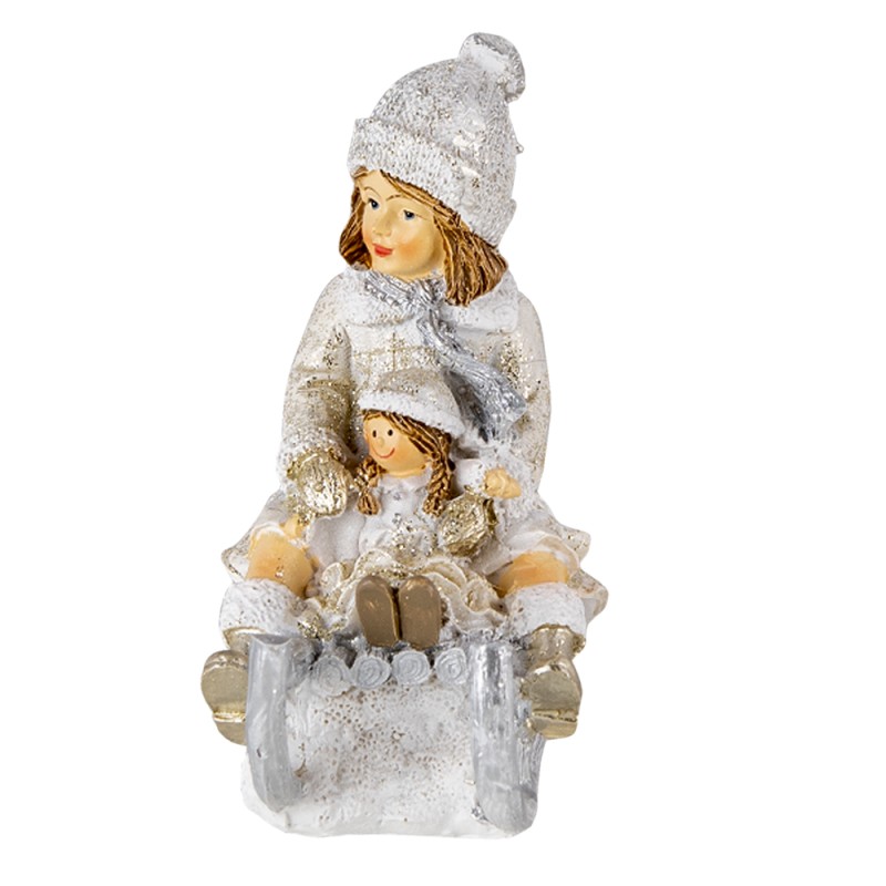 Clayre & Eef Figurine Enfant 10x5x10 cm Blanc Gris Polyrésine