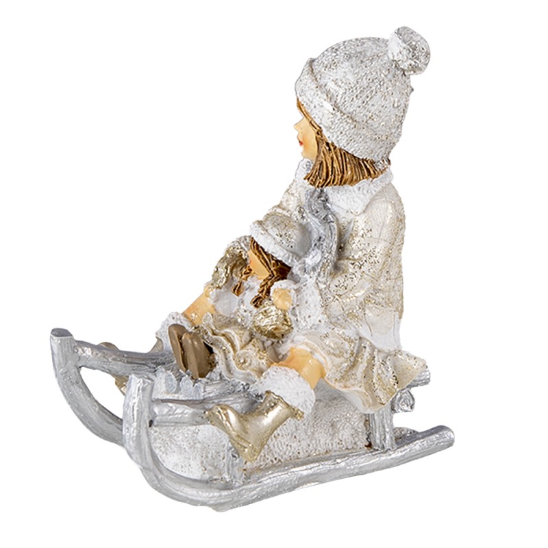 Clayre & Eef Statuetta Bambino 10x5x10 cm Bianco Grigio  Poliresina