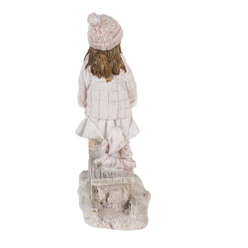 Clayre & Eef Statuetta Ragazza 11x4x11 cm Bianco Rosa  Poliresina