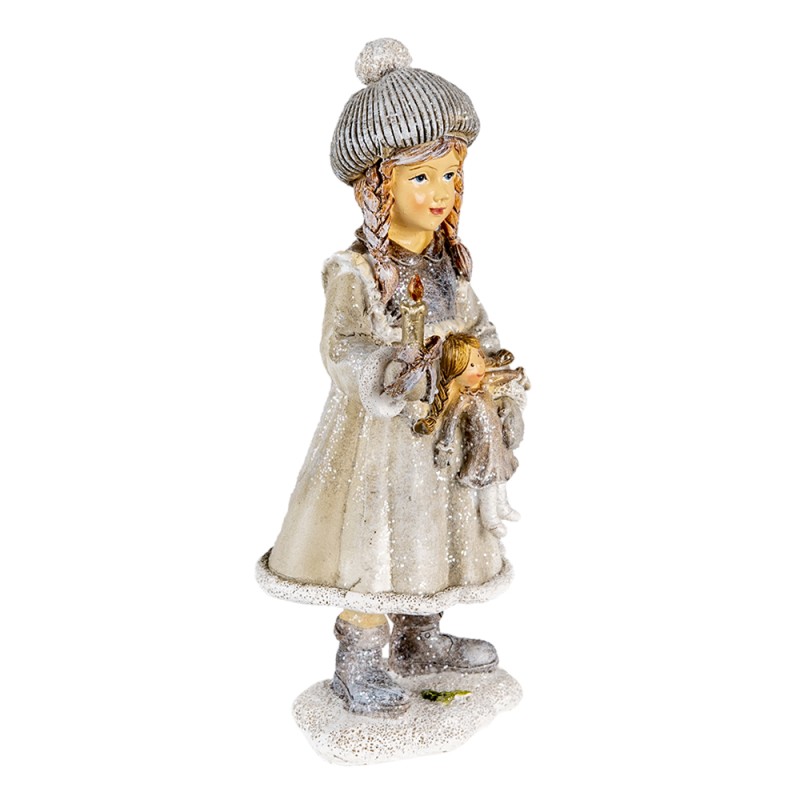 Clayre & Eef Statuetta Ragazza 8x7x19 cm Grigio Bianco Poliresina