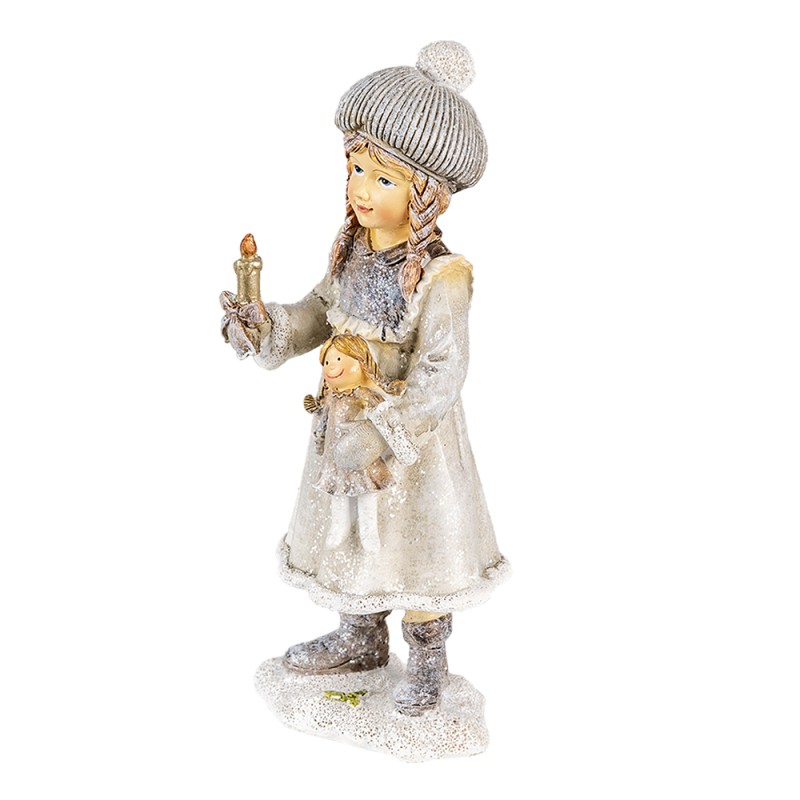 Clayre & Eef Statuetta Ragazza 8x7x19 cm Grigio Bianco Poliresina