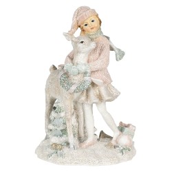 Clayre & Eef Statuetta Bambino 13x10x20 cm Bianco Rosa  Poliresina