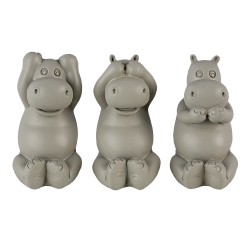 Clayre & Eef Statuetta decorativa set di 3 Ippopotamo 15x6x9 cm Grigio Poliresina Ippopotamo