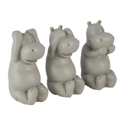 Clayre & Eef Statuetta decorativa set di 3 Ippopotamo 15x6x9 cm Grigio Poliresina Ippopotamo