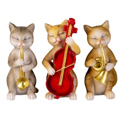 Clayre & Eef Statuetta decorativa set di 3 Gatto  14x6x10 cm Beige Marrone  Poliresina