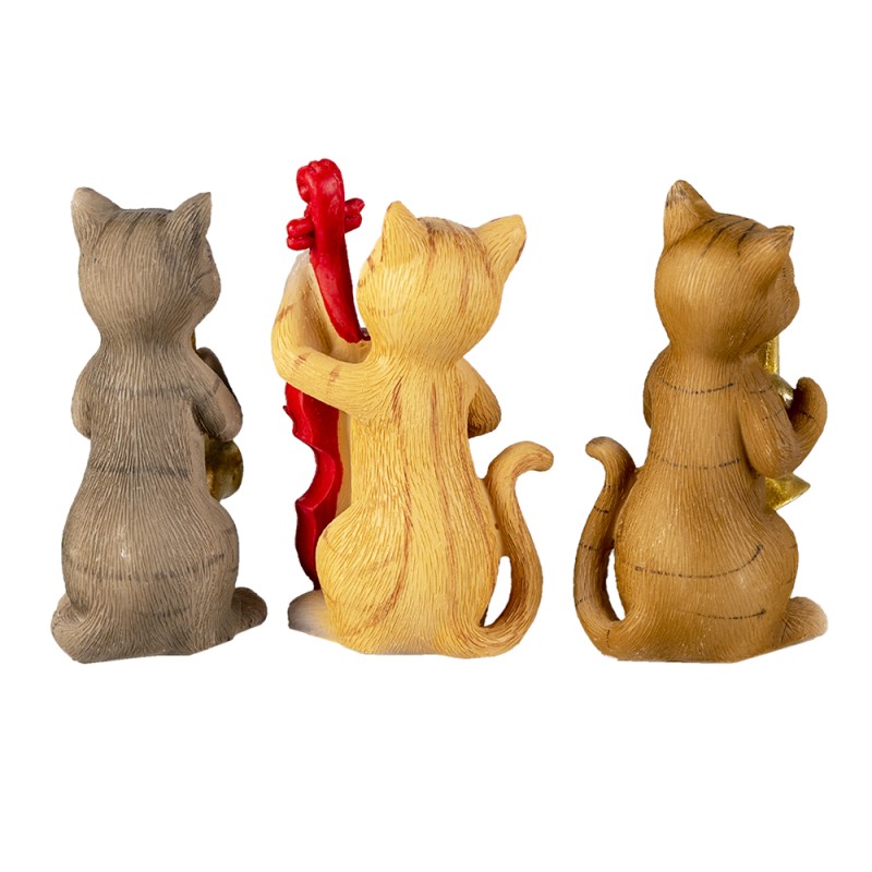 Clayre & Eef Decoratie Beeld Set van 3 Kat 14x6x10 cm Beige Bruin Polyresin