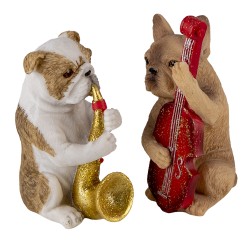 Clayre & Eef Decoratie Beeld Set van 3 Hond 14x6x10 cm Bruin Wit Polyresin