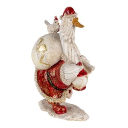 Clayre & Eef Figurine Canard 11x7x17 cm Blanc Rouge Polyrésine