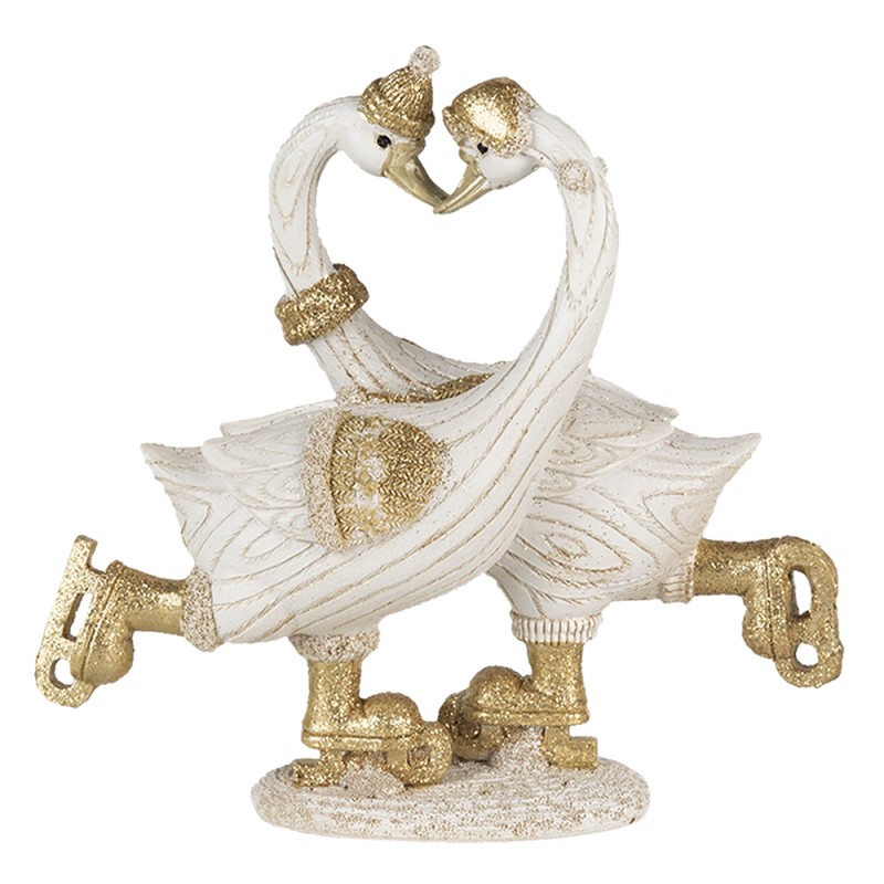 Clayre & Eef Statuetta Cigno  18x8x17 cm Bianco Color oro Poliresina