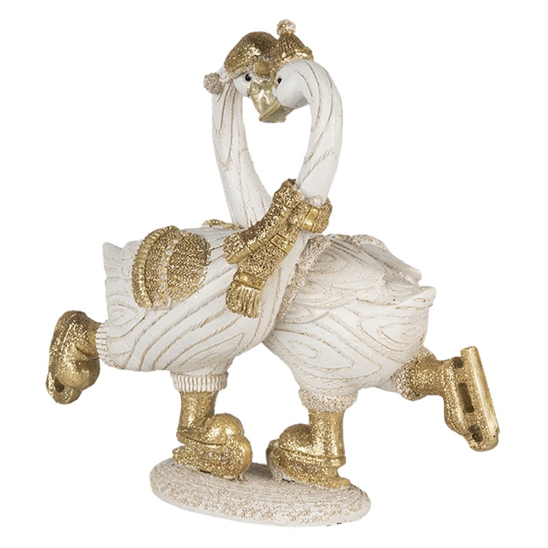 Clayre & Eef Statuetta Cigno  18x8x17 cm Bianco Color oro Poliresina