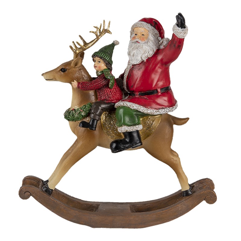 Clayre & Eef Statuetta Babbo Natale  22 cm Rosso Verde  Poliresina