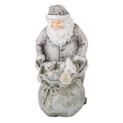 Clayre & Eef Beeld Kerstman 10x7x13 cm Grijs Wit Polyresin