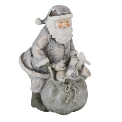 Clayre & Eef Beeld Kerstman 10x7x13 cm Grijs Wit Polyresin