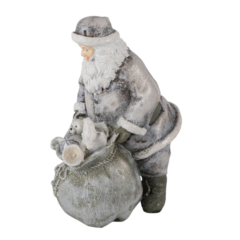 Clayre & Eef Figur Weihnachtsmann 10x7x13 cm Grau Weiß Polyresin