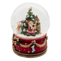 Clayre & Eef Boule de neige Père Noël Ø 15x20 cm Rouge Vert Plastique Verre Rond