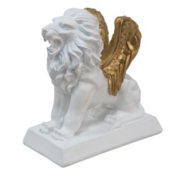 Clayre & Eef Décoration Lion 24x13x25 cm Blanc Couleur or Polyrésine