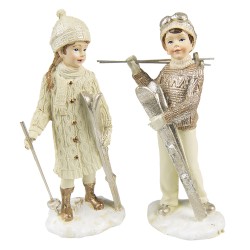 Clayre & Eef Figur 2-er Set Kinder 14 cm Beige Polyresin