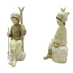 Clayre & Eef Figurine Set de 2 Enfants 18 cm Beige Couleur or Polyrésine