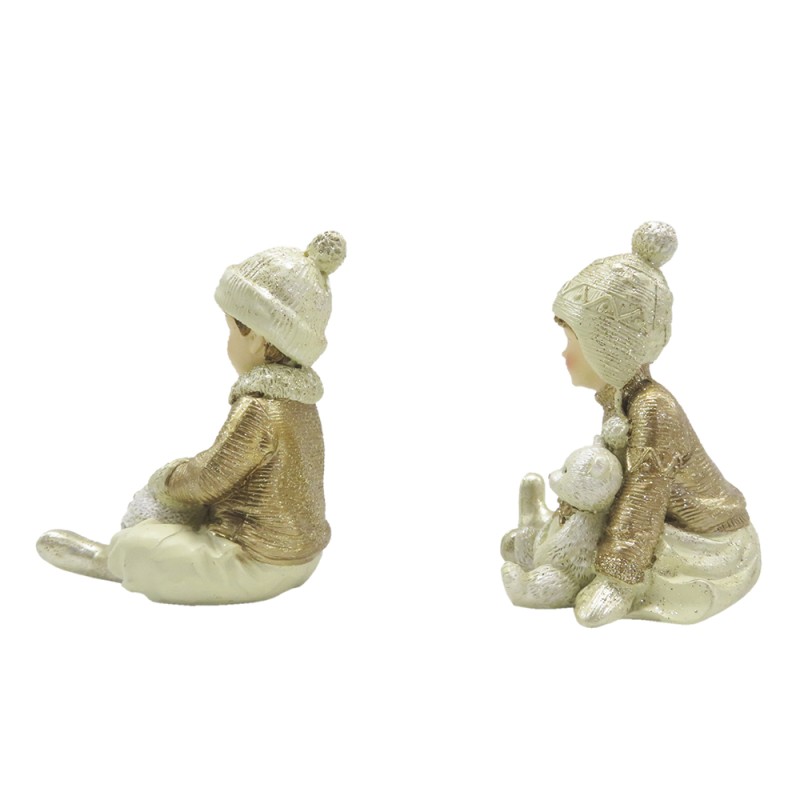 Clayre & Eef Figurine Set de 2 Enfants 9 cm Beige Couleur or Polyrésine