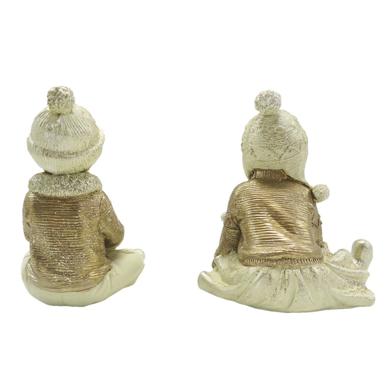 Clayre & Eef Figurine Set de 2 Enfants 9 cm Beige Couleur or Polyrésine