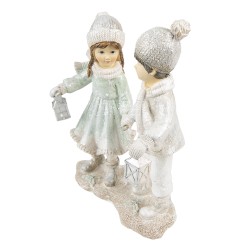 Clayre & Eef Figur Kinder 19 cm Weiß Silberfarbig Polyresin