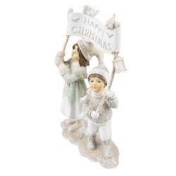 Clayre & Eef Statuetta Bambini 23 cm Beige Poliresina Happy Christmas