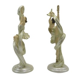 Clayre & Eef Figurine Set de 2 Ballerine 18 cm Beige Couleur or Polyrésine