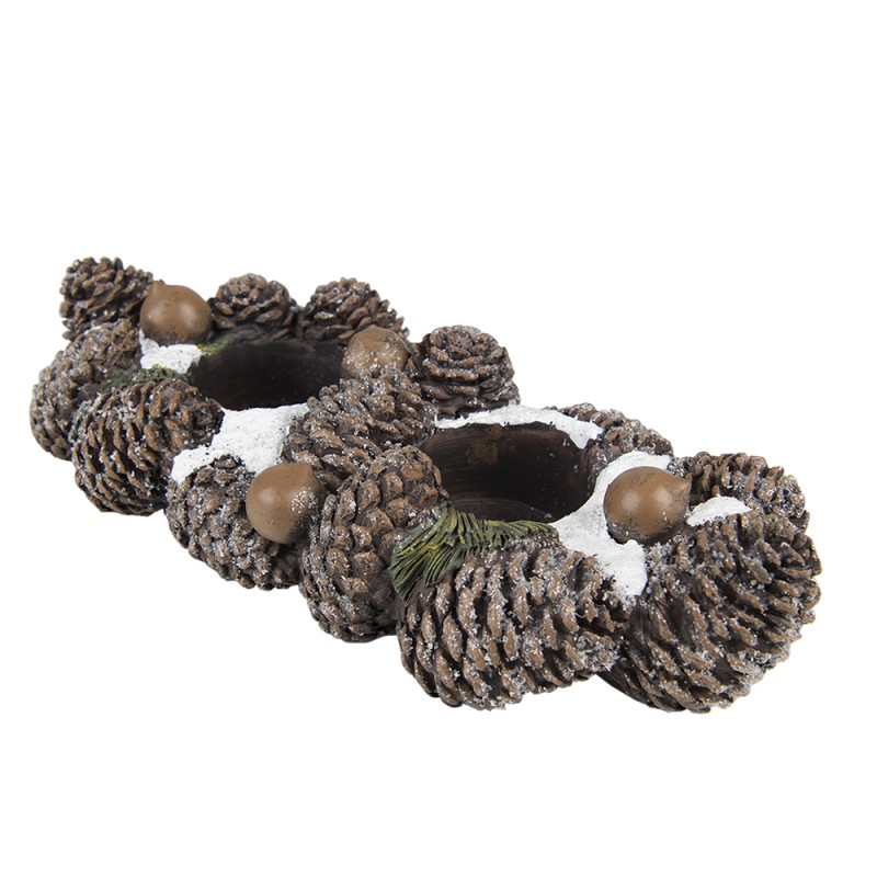 Clayre & Eef Tealight Holder 27 cm Brown Plastic Pinecones