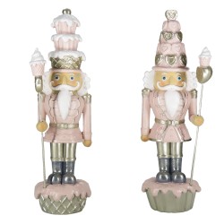 Clayre & Eef Statuette Set di 2 Schiaccianoci 23 cm Rosa Bianco Poliresina